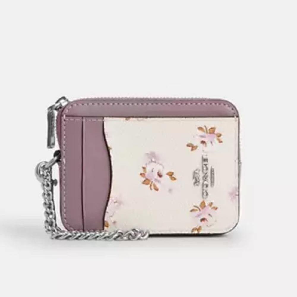 NWT coach Zip Card Case With Floral Print 🌸💜